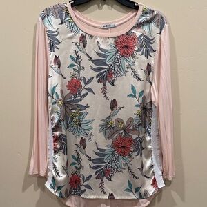 Sportelle Floral Print Blouse in Pink and Cream